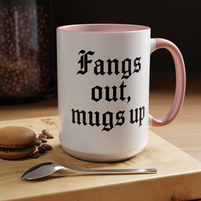 Gothic Coffee Mug, Fangs Out Mugs Up, Spooky Gift, Halloween Coffee Cup, Black Accent Ceramic Mug, Unique Drinkware