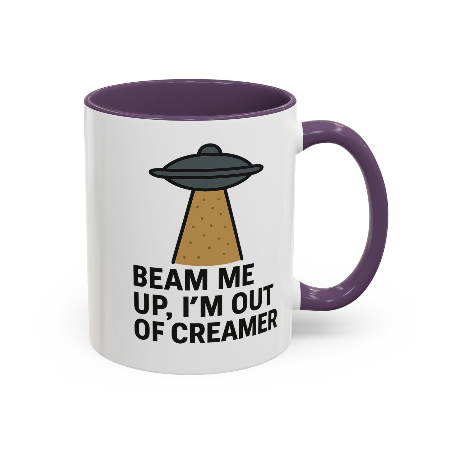 Funny Space-Themed Coffee Mug, Humorous Gift for Coffee Lovers, Out of Creamer, Alien Design, Quirky Kitchenware