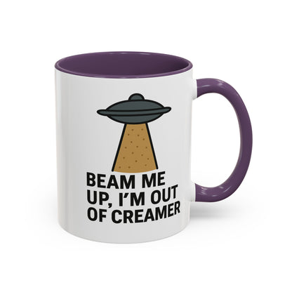 Funny Space-Themed Coffee Mug, Humorous Gift for Coffee Lovers, Out of Creamer, Alien Design, Quirky Kitchenware