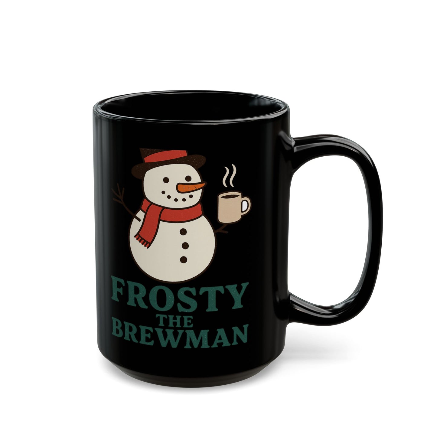 Frosty the Brewman Mug - Black Ceramic Coffee Cup, Funny Holiday Gifts, Winter Decor, Christmas Beverage Mug, Snowman Lover's Present