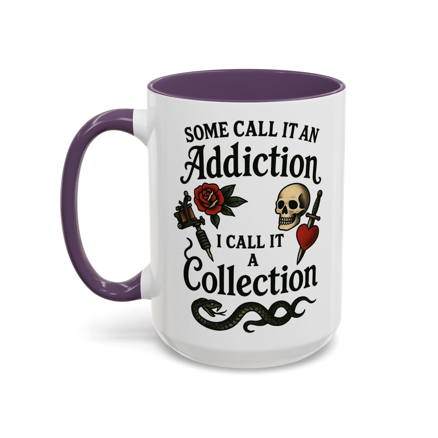 Tattoo Addiction Coffee Mug - Unique Gift, Skulls & Roses Design, Perfect for Collectors, Gothic Decor