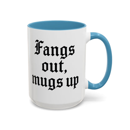 Gothic Coffee Mug, Fangs Out Mugs Up, Spooky Gift, Halloween Coffee Cup, Black Accent Ceramic Mug, Unique Drinkware