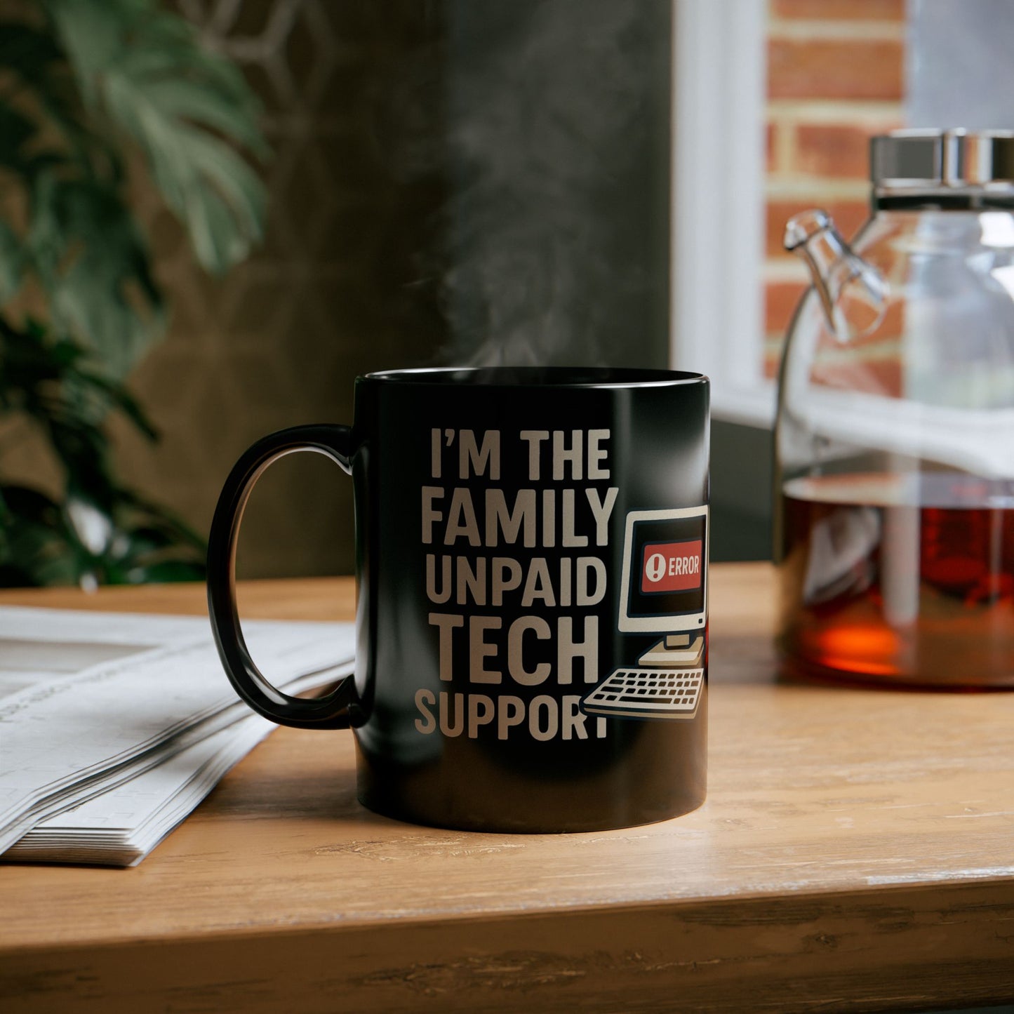 Tech Support Family Black Mug - Funny Coffee Cup for Tech Savvy, Computer Lovers, Gift for Geeks