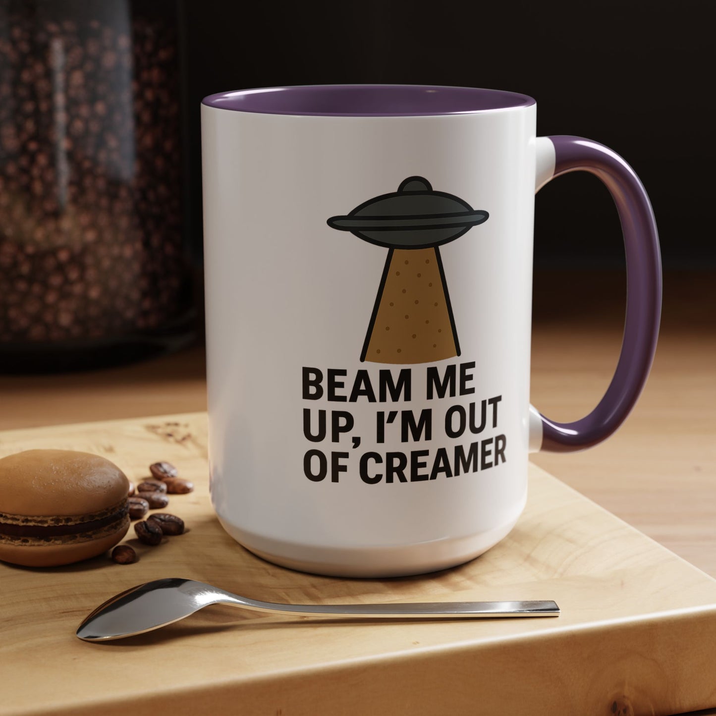 Funny Space-Themed Coffee Mug, Humorous Gift for Coffee Lovers, Out of Creamer, Alien Design, Quirky Kitchenware