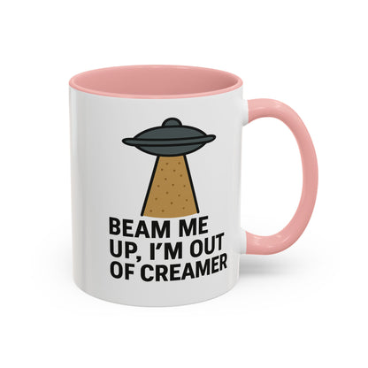 Funny Space-Themed Coffee Mug, Humorous Gift for Coffee Lovers, Out of Creamer, Alien Design, Quirky Kitchenware