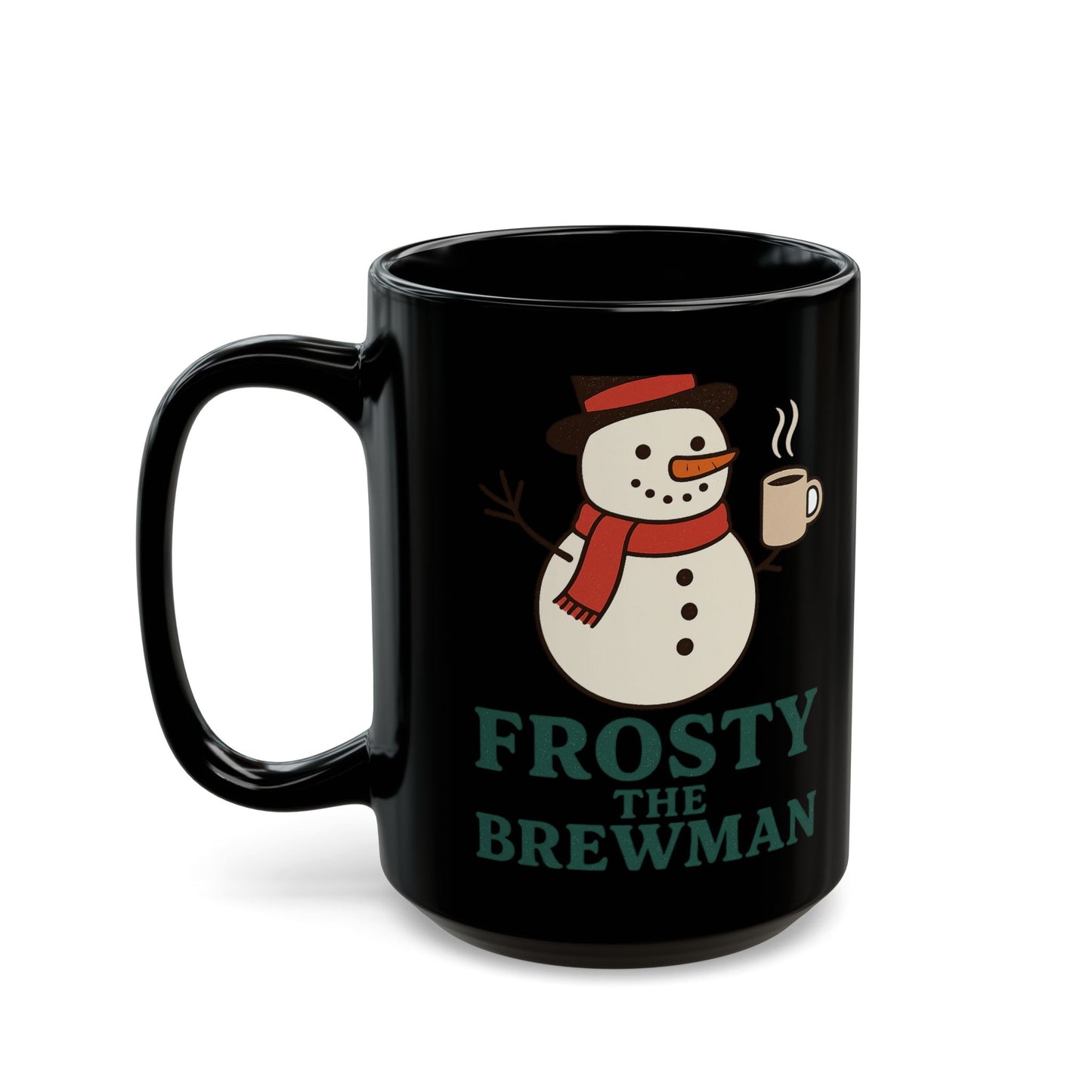 Frosty the Brewman Mug - Black Ceramic Coffee Cup, Funny Holiday Gifts, Winter Decor, Christmas Beverage Mug, Snowman Lover's Present