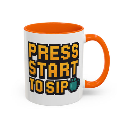 Gamer Coffee Mug, Press Start To Sip, Video Game Gift, Fun Kitchenware, Gaming Decor, Retro Style Mug