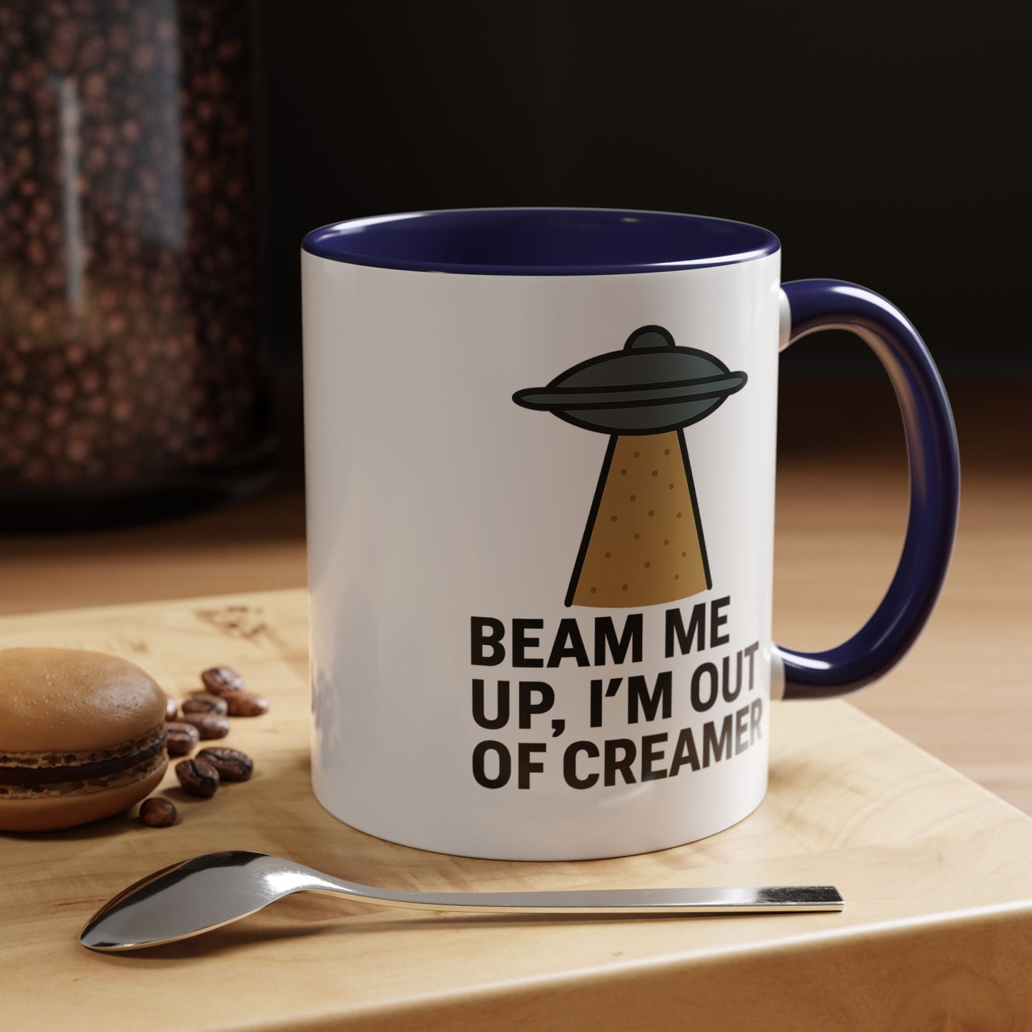 Funny Space-Themed Coffee Mug, Humorous Gift for Coffee Lovers, Out of Creamer, Alien Design, Quirky Kitchenware
