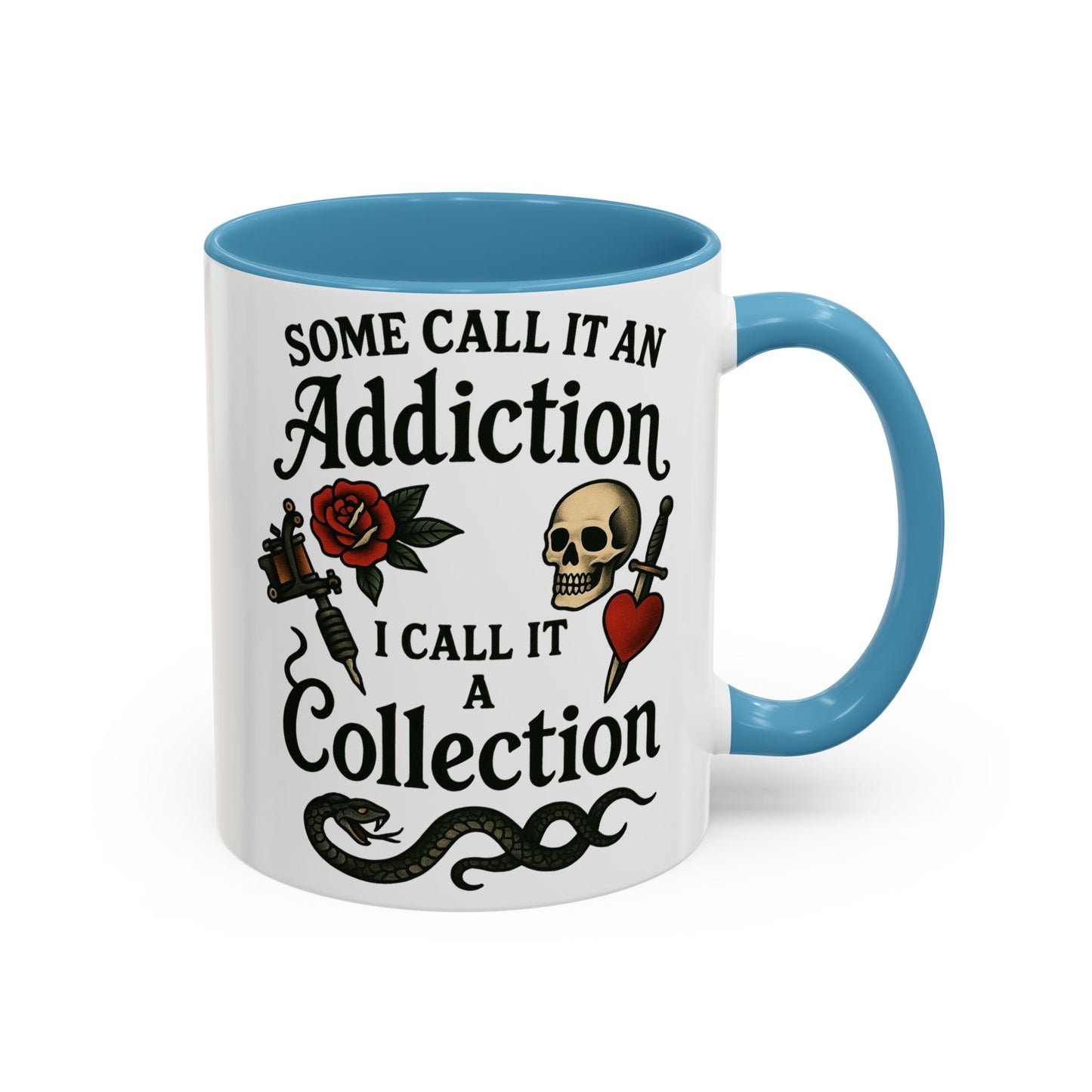 Tattoo Addiction Coffee Mug - Unique Gift, Skulls & Roses Design, Perfect for Collectors, Gothic Decor