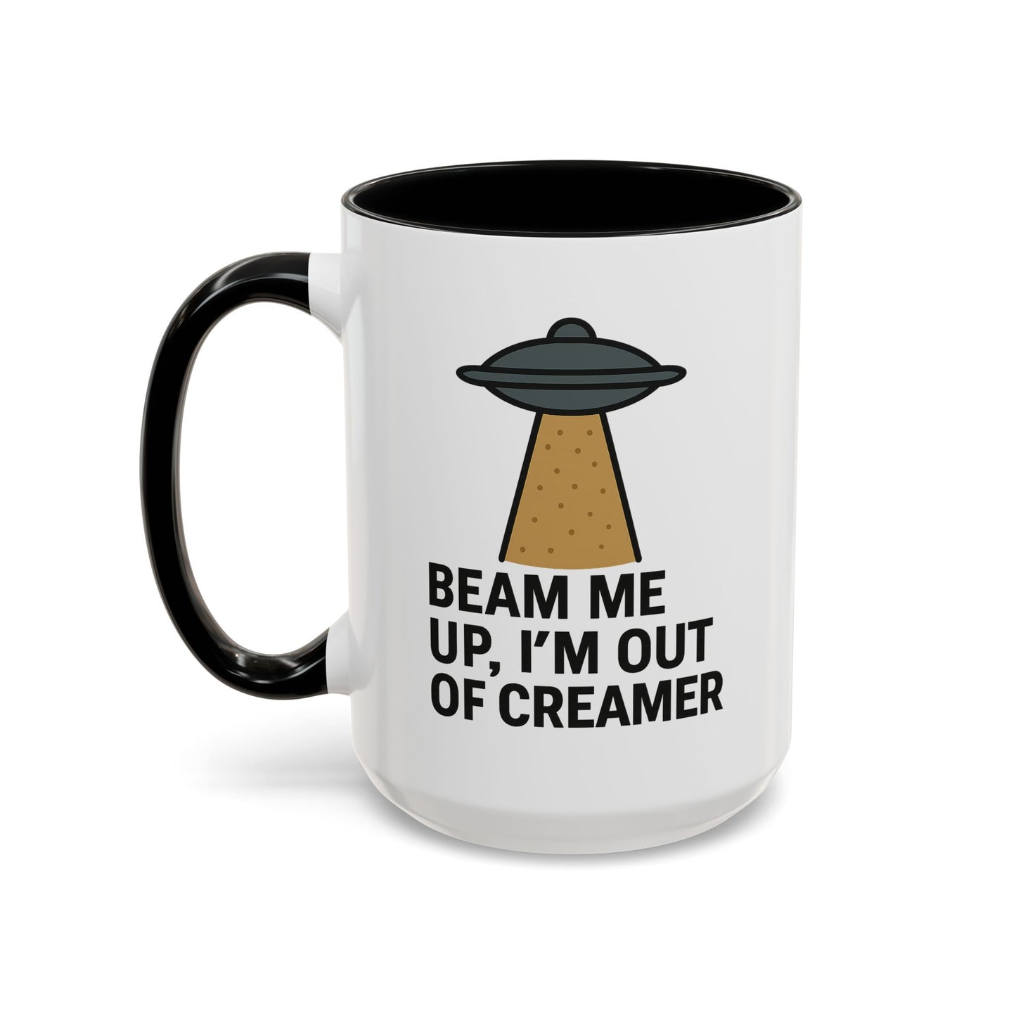 Funny Space-Themed Coffee Mug, Humorous Gift for Coffee Lovers, Out of Creamer, Alien Design, Quirky Kitchenware