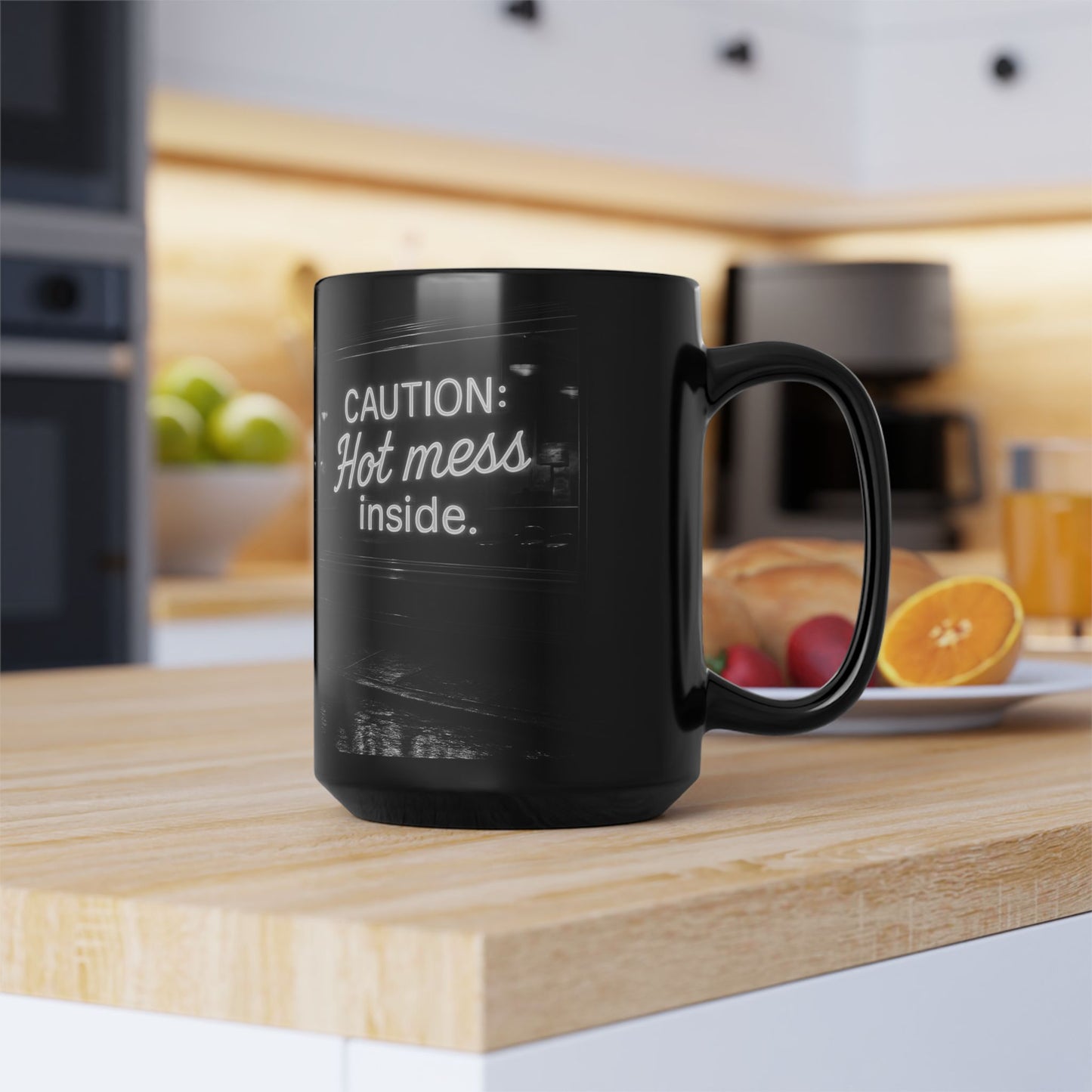 Caution Hot Mess Mug | Funny Black Coffee Cup | Gift for Her | Unique Office Mug | Humorous Kitchen Decor