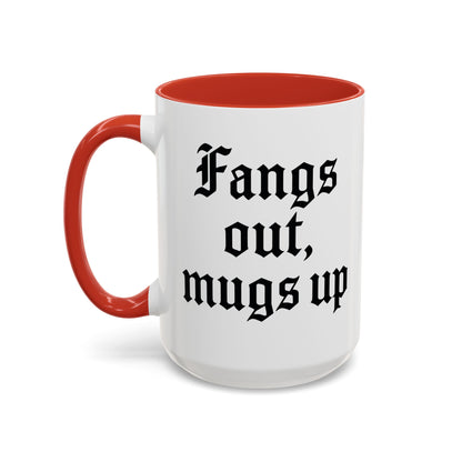 Gothic Coffee Mug, Fangs Out Mugs Up, Spooky Gift, Halloween Coffee Cup, Black Accent Ceramic Mug, Unique Drinkware