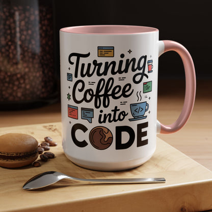 Turning Coffee into Code Mug, Programmer Gift, Coffee Lovers Cup, Tech Humor, Office Decor, Geeky Coffee Mug