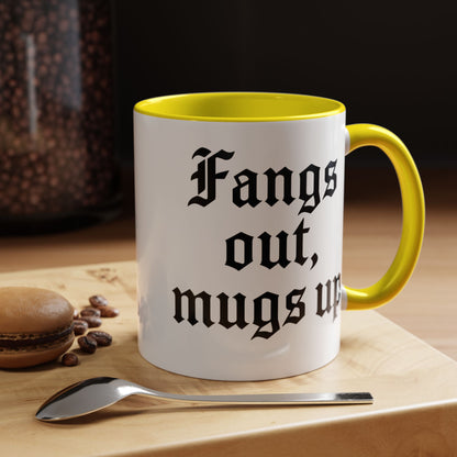 Gothic Coffee Mug, Fangs Out Mugs Up, Spooky Gift, Halloween Coffee Cup, Black Accent Ceramic Mug, Unique Drinkware