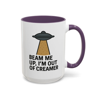 Funny Space-Themed Coffee Mug, Humorous Gift for Coffee Lovers, Out of Creamer, Alien Design, Quirky Kitchenware