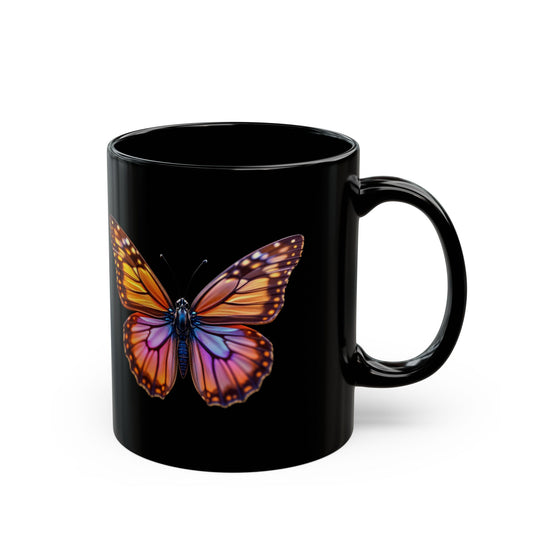 Butterfly Black Mug - Colorful Butterfly Design, Artistic Coffee Cup, Eco-Friendly Gift, Home Decor, Nature Lover's Mug