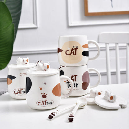 Cute Cat Cartoon Mug With Lid and Spoon