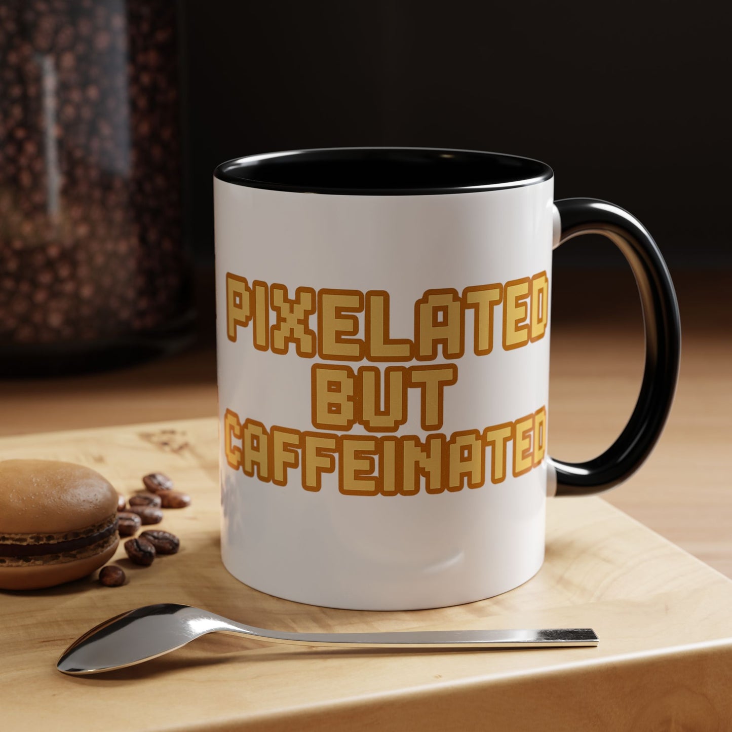 Pixelated Caffeinated Coffee Mug | Gamer Gift, Cute Coffee Cup, Retro Style Mug, Unique Gift for Him/Her, Home Office Decor