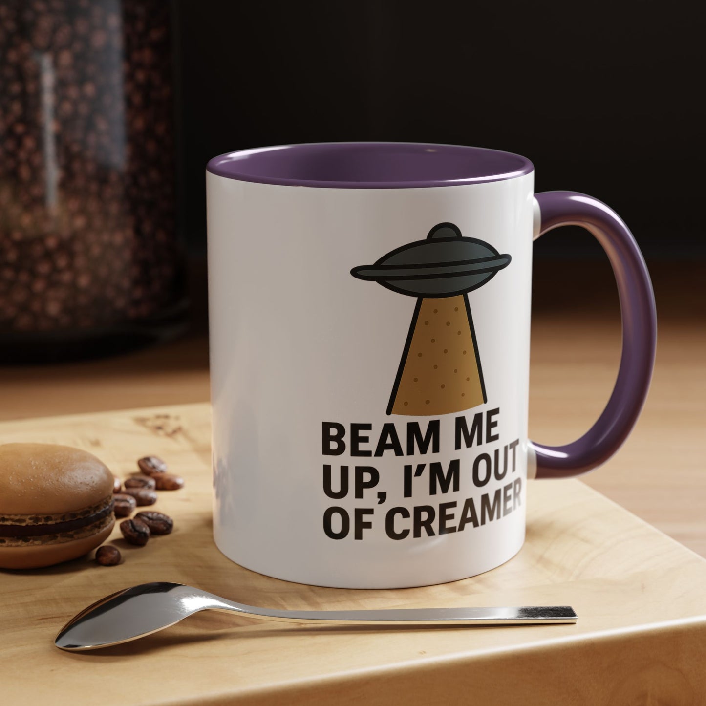 Funny Space-Themed Coffee Mug, Humorous Gift for Coffee Lovers, Out of Creamer, Alien Design, Quirky Kitchenware