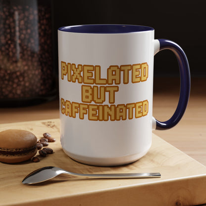 Pixelated Caffeinated Coffee Mug | Gamer Gift, Cute Coffee Cup, Retro Style Mug, Unique Gift for Him/Her, Home Office Decor