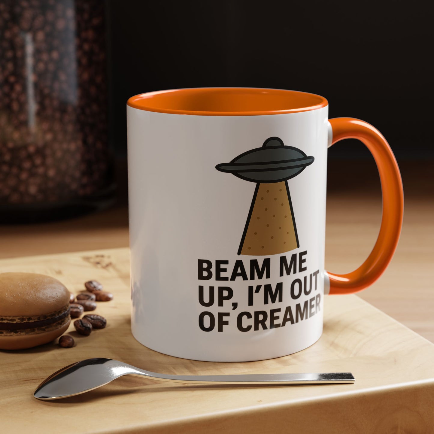 Funny Space-Themed Coffee Mug, Humorous Gift for Coffee Lovers, Out of Creamer, Alien Design, Quirky Kitchenware