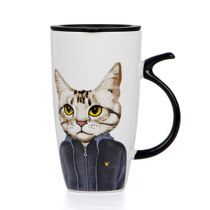 Cartoon Cat with Tail Handle Ceramic mug