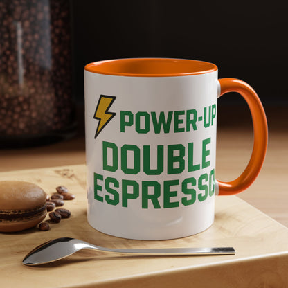 Power-Up Double Espresso Coffee Mug | Energizing Drinkware for Coffee Lovers, Gift for Baristas, Morning Motivation, Kitchen Decor