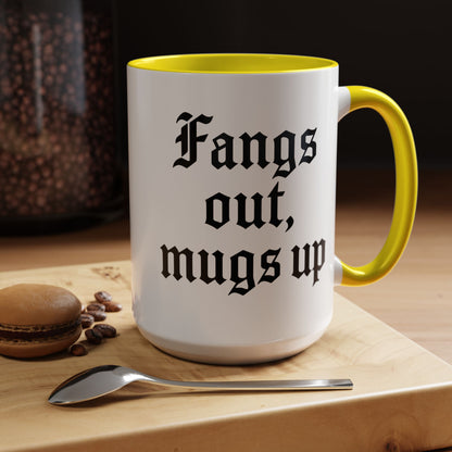 Gothic Coffee Mug, Fangs Out Mugs Up, Spooky Gift, Halloween Coffee Cup, Black Accent Ceramic Mug, Unique Drinkware