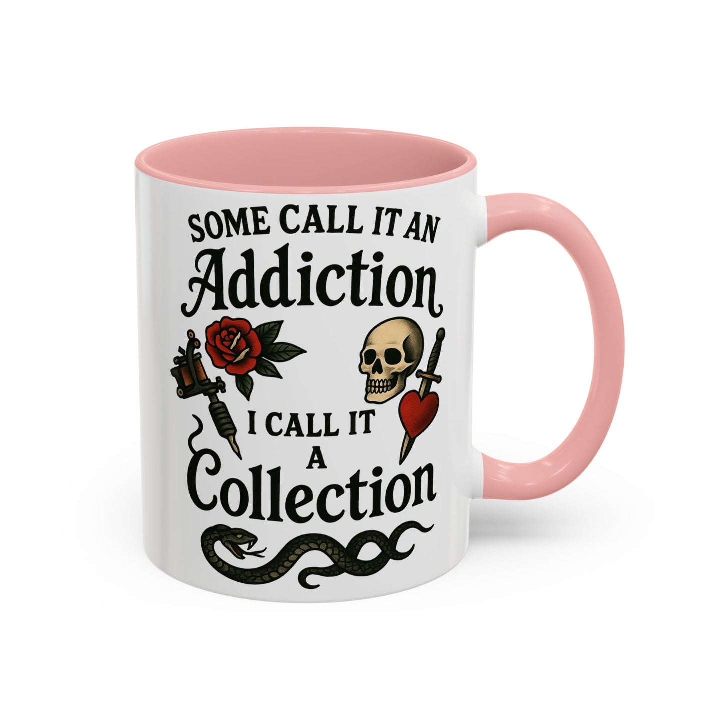 Tattoo Addiction Coffee Mug - Unique Gift, Skulls & Roses Design, Perfect for Collectors, Gothic Decor