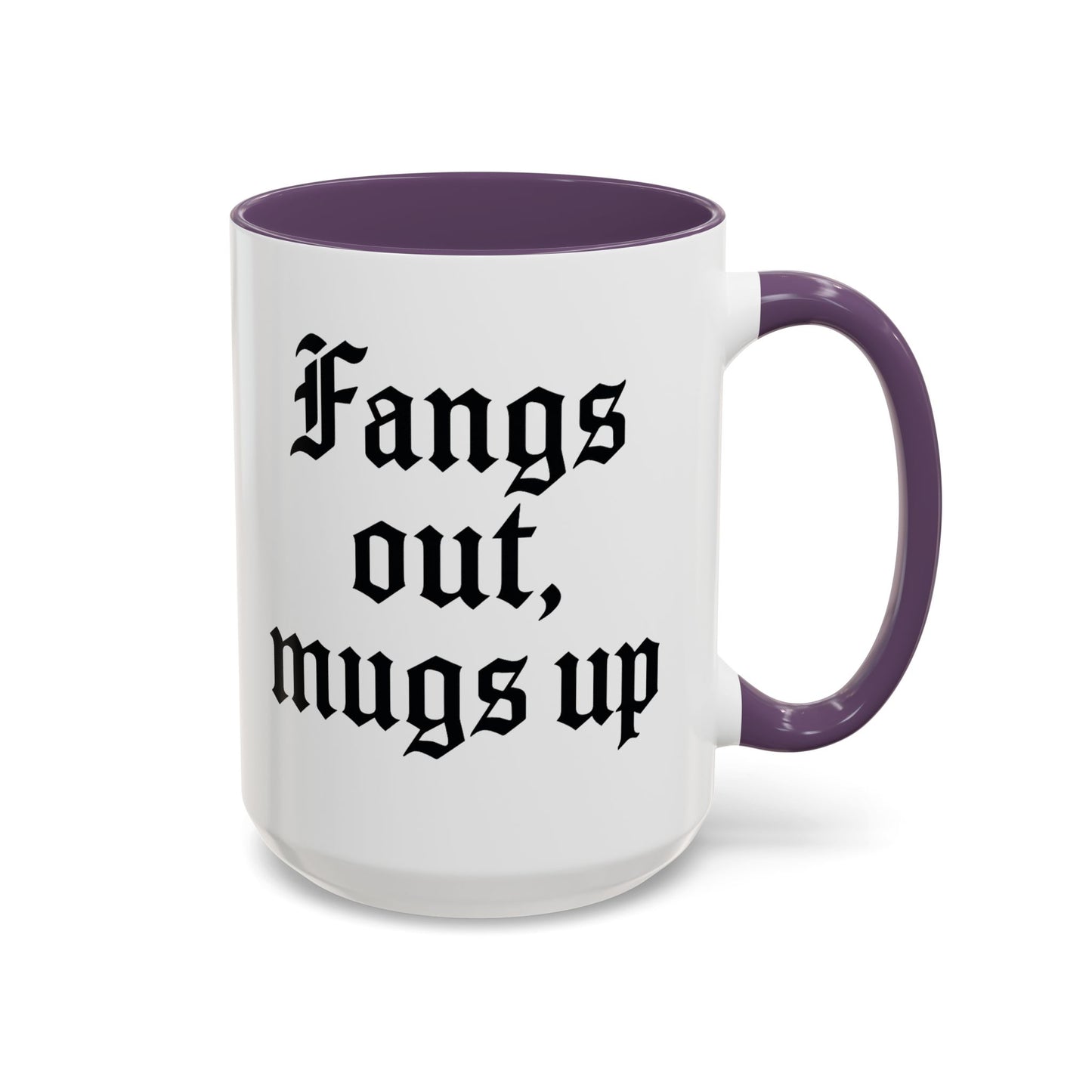 Gothic Coffee Mug, Fangs Out Mugs Up, Spooky Gift, Halloween Coffee Cup, Black Accent Ceramic Mug, Unique Drinkware