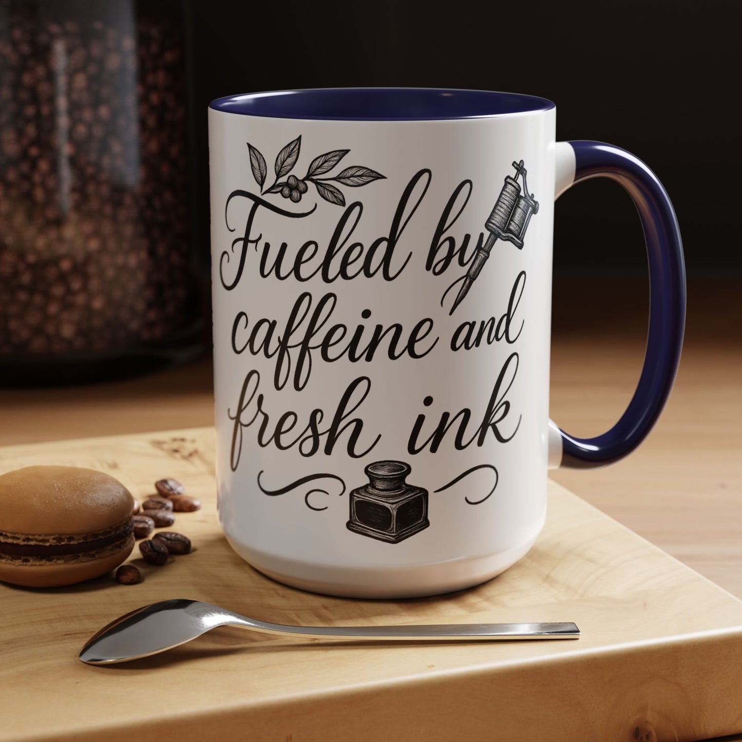 Fueled by Caffeine and Fresh Ink - Gift for Tattoo Enthusiast and Artist, 11oz & 15oz