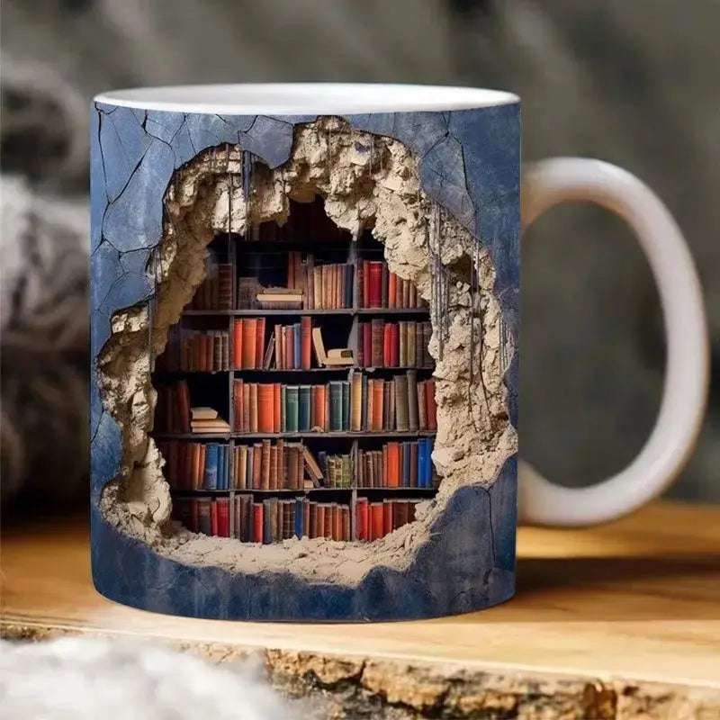 3D Bookshelf Mug Creative Ceramic Mug With Handle A Library Shelf Space Book Lovers Coffee Mug Birthday Christmas Gift