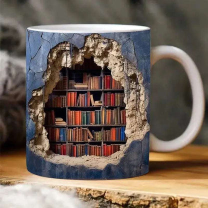 3D Bookshelf Mug Creative Ceramic Mug With Handle A Library Shelf Space Book Lovers Coffee Mug Birthday Christmas Gift