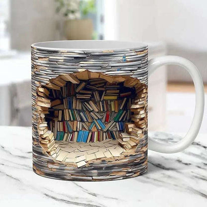 3D Bookshelf Mug Creative Ceramic Mug With Handle A Library Shelf Space Book Lovers Coffee Mug Birthday Christmas Gift