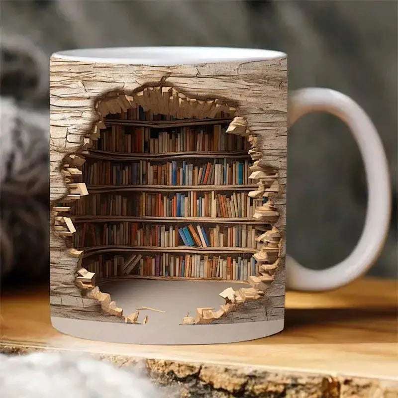 3D Bookshelf Mug Creative Ceramic Mug With Handle A Library Shelf Space Book Lovers Coffee Mug Birthday Christmas Gift