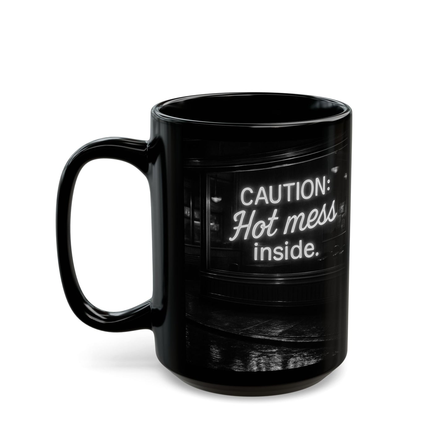 Caution Hot Mess Mug | Funny Black Coffee Cup | Gift for Her | Unique Office Mug | Humorous Kitchen Decor