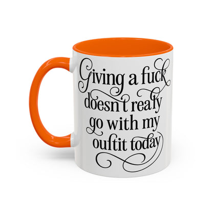 Sassy Coffee Mug, Giving a Fuck Doesn't Really go with my Outfit - Funny Mug, Black Accented Mug, Gift for Her