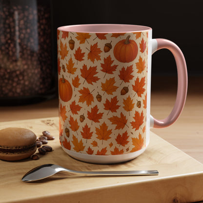 Autumn Leaves Coffee Mug, Pumpkin Mug, Fall Decor, Seasonal Gift, Nature Lover Mug, Cozy Kitchenware