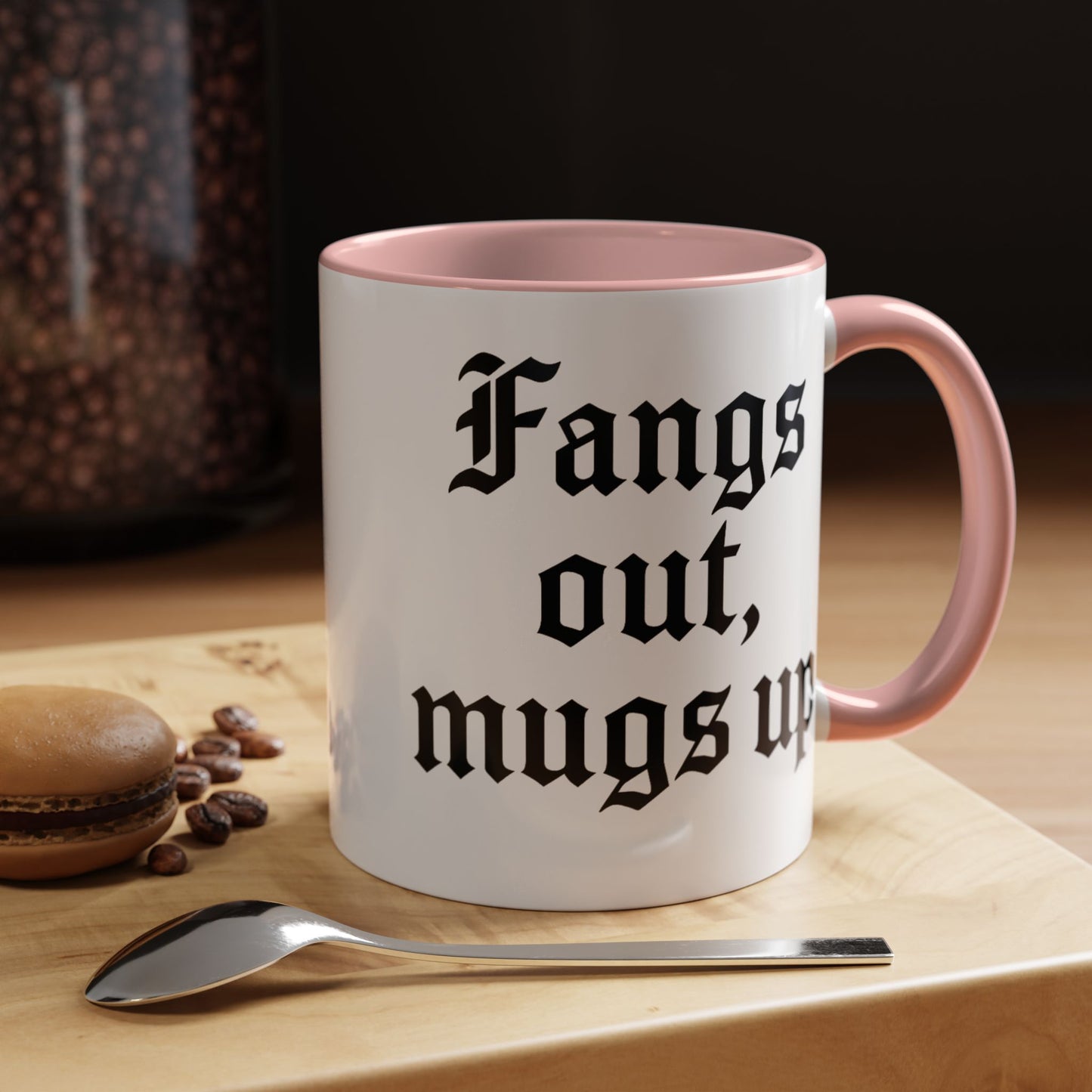 Gothic Coffee Mug, Fangs Out Mugs Up, Spooky Gift, Halloween Coffee Cup, Black Accent Ceramic Mug, Unique Drinkware