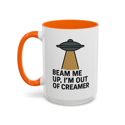 Funny Space-Themed Coffee Mug, Humorous Gift for Coffee Lovers, Out of Creamer, Alien Design, Quirky Kitchenware