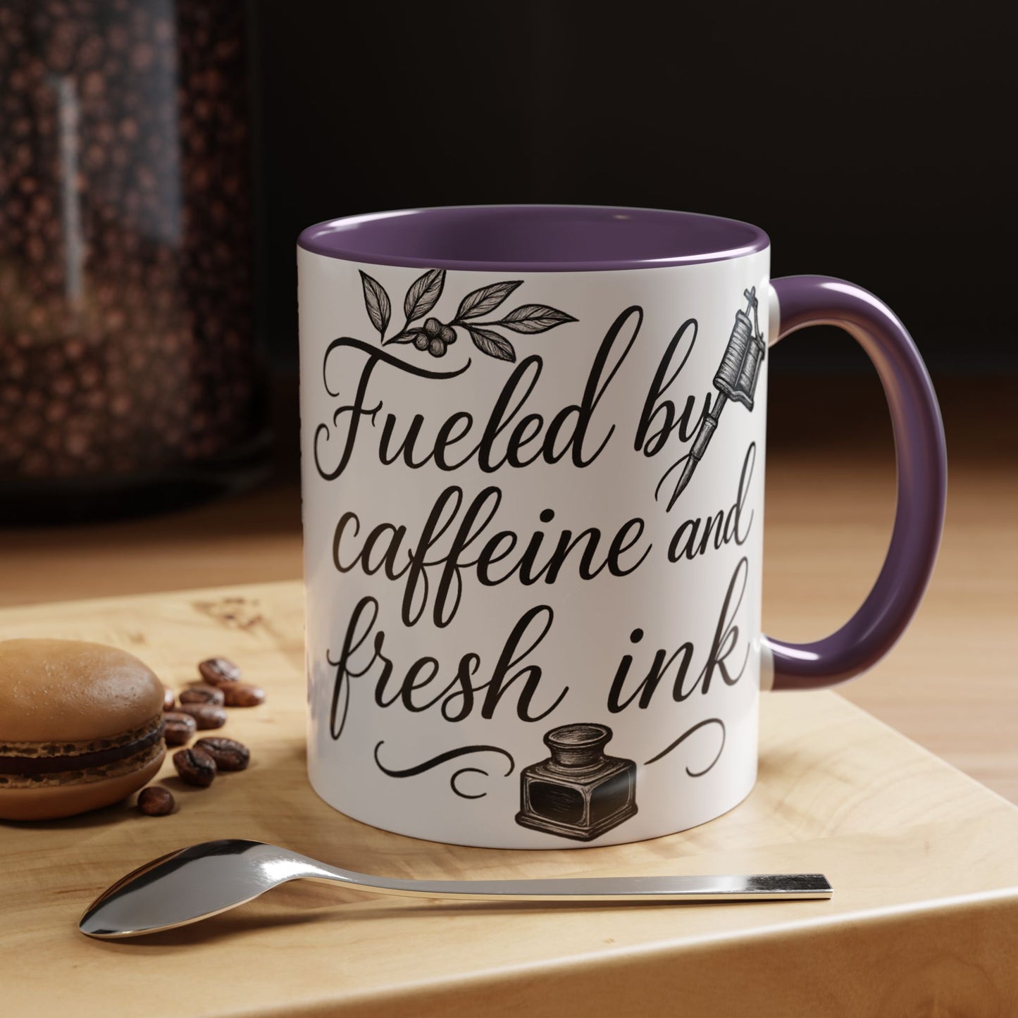 Fueled by Caffeine and Fresh Ink - Gift for Tattoo Enthusiast and Artist, 11oz & 15oz