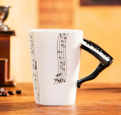 Music Notes with Instrument Handle ceramic mug porcelain cup - Mug World