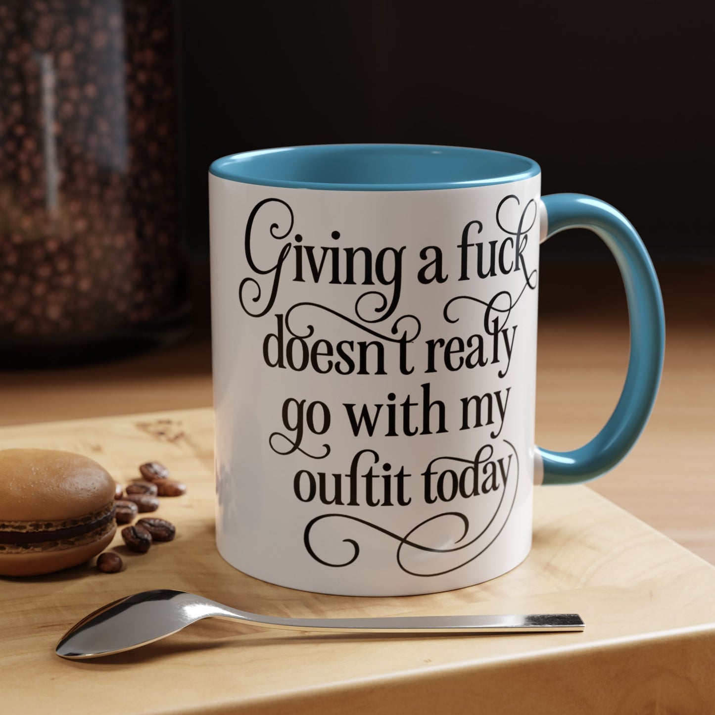 Sassy Coffee Mug, Giving a Fuck Doesn't Really go with my Outfit - Funny Mug, Black Accented Mug, Gift for Her