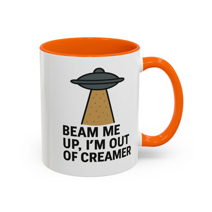 Funny Space-Themed Coffee Mug, Humorous Gift for Coffee Lovers, Out of Creamer, Alien Design, Quirky Kitchenware