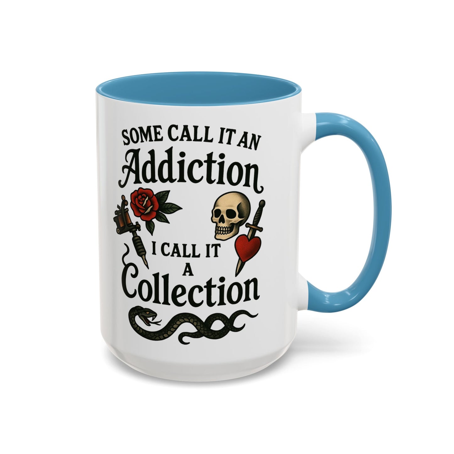 Tattoo Addiction Coffee Mug - Unique Gift, Skulls & Roses Design, Perfect for Collectors, Gothic Decor