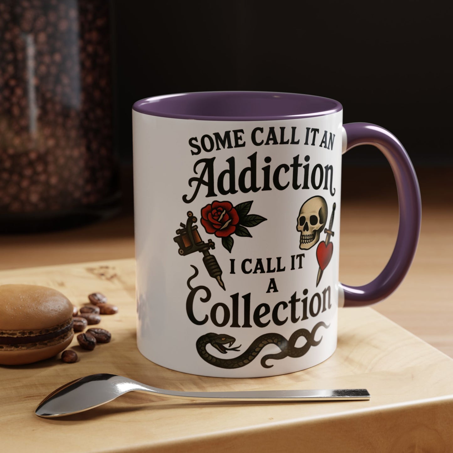 Tattoo Addiction Coffee Mug - Unique Gift, Skulls & Roses Design, Perfect for Collectors, Gothic Decor