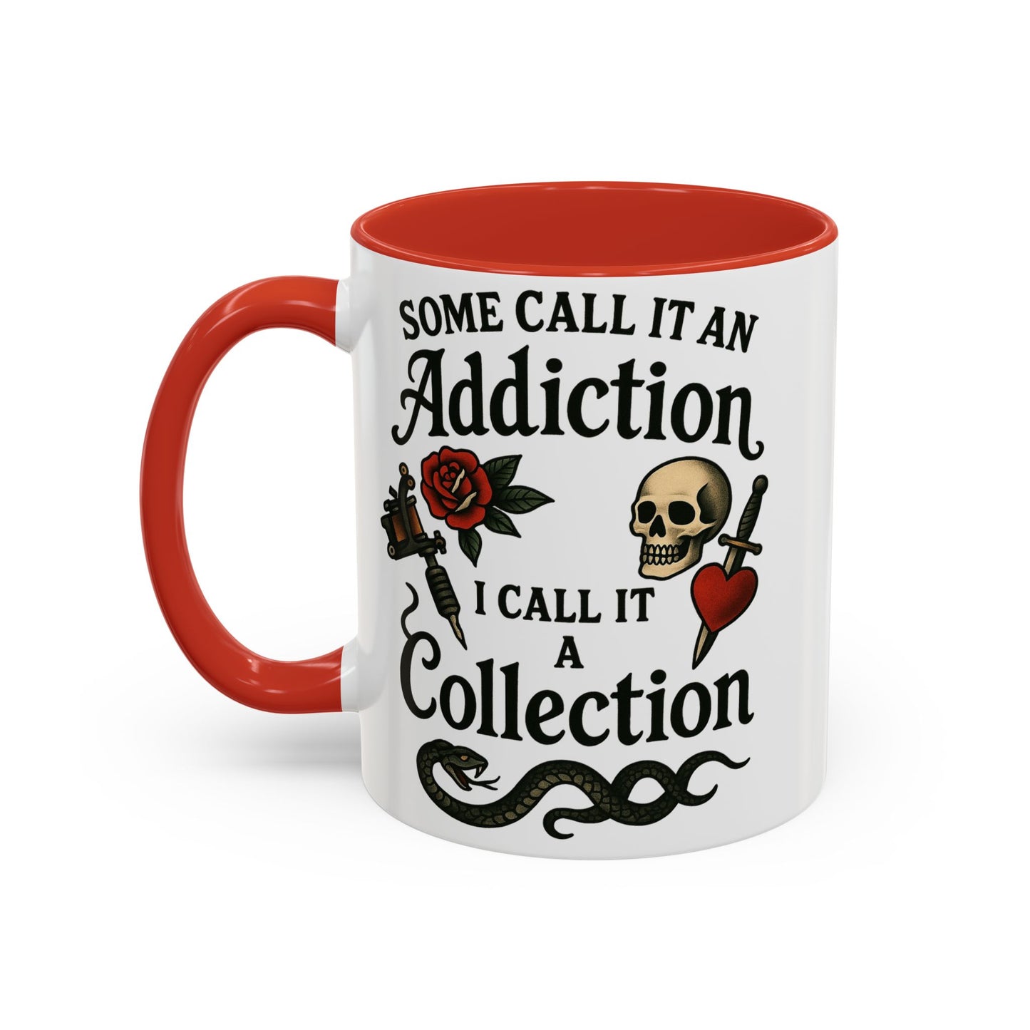 Tattoo Addiction Coffee Mug - Unique Gift, Skulls & Roses Design, Perfect for Collectors, Gothic Decor