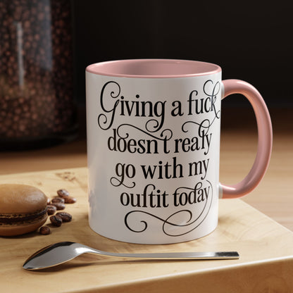 Sassy Coffee Mug, Giving a Fuck Doesn't Really go with my Outfit - Funny Mug, Black Accented Mug, Gift for Her