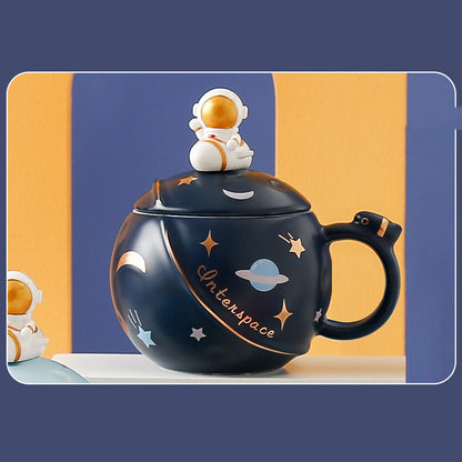 Astronaut Planetary Ceramic Mug with Lid and Spoon