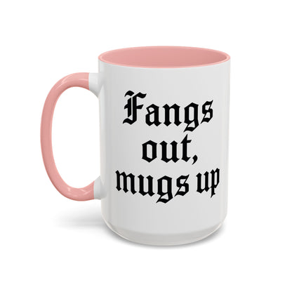 Gothic Coffee Mug, Fangs Out Mugs Up, Spooky Gift, Halloween Coffee Cup, Black Accent Ceramic Mug, Unique Drinkware